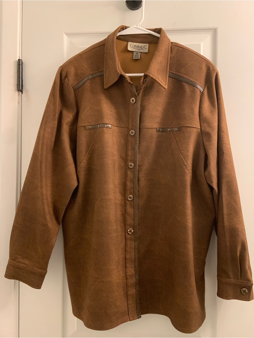 Men's Tan Suede-Style Button Front Shirt Jacket